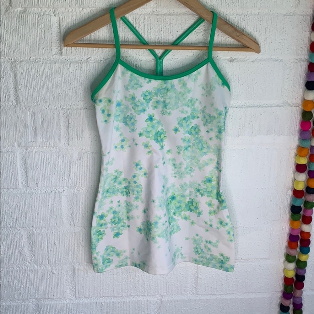 Green Floral Strappy Tank Top - Unbranded